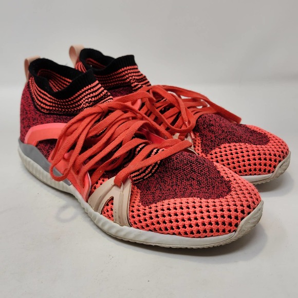 Adidas Stella McCartney Womens Edge Knit Trainer Sneakers 7.5 Pink Black Mid Top - Picture 1 of 9